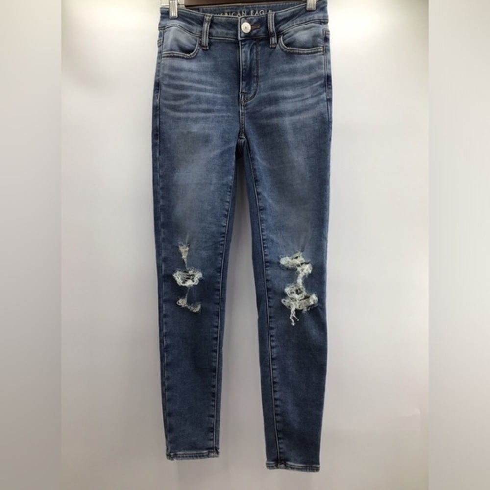 American Eagle Outfitters Hi-Rise Jegging Distressed Blue Skinny Jeans